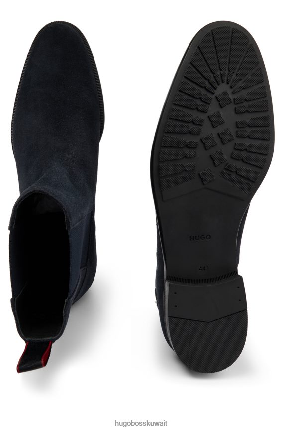 4TFNJN4779 أزرق غامق Hugo Boss حذاء تشيلسي من جلد الغزال هوغو مع نعل خارجي مطاطي وتفاصيل الشعار باللون الأزرق الداكن