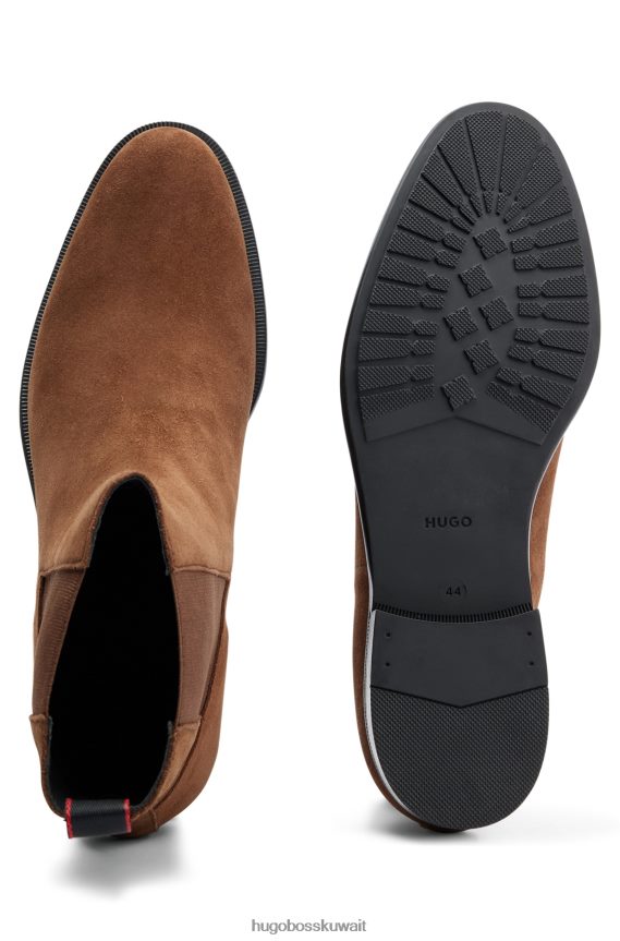 4TFNJN4780 بني Hugo Boss حذاء تشيلسي من الجلد السويدي مع نعل خارجي مطاطي وشعار هوغو بني