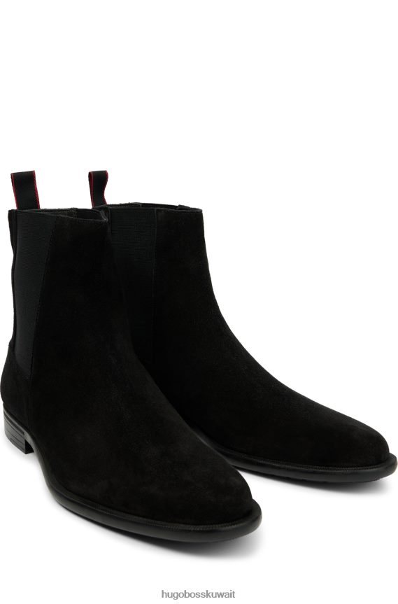 4TFNJN4781 أسود Hugo Boss حذاء تشيلسي من جلد الغزال الأسود مع نعل خارجي مطاطي وتفاصيل شعار هوغو