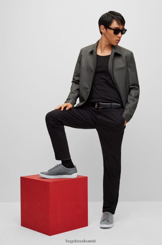 4TFNJN4788 رمادي Hugo Boss حذاء رياضي منخفض من الجلد المحبب مع شريط شعار هوغو باللون الرمادي