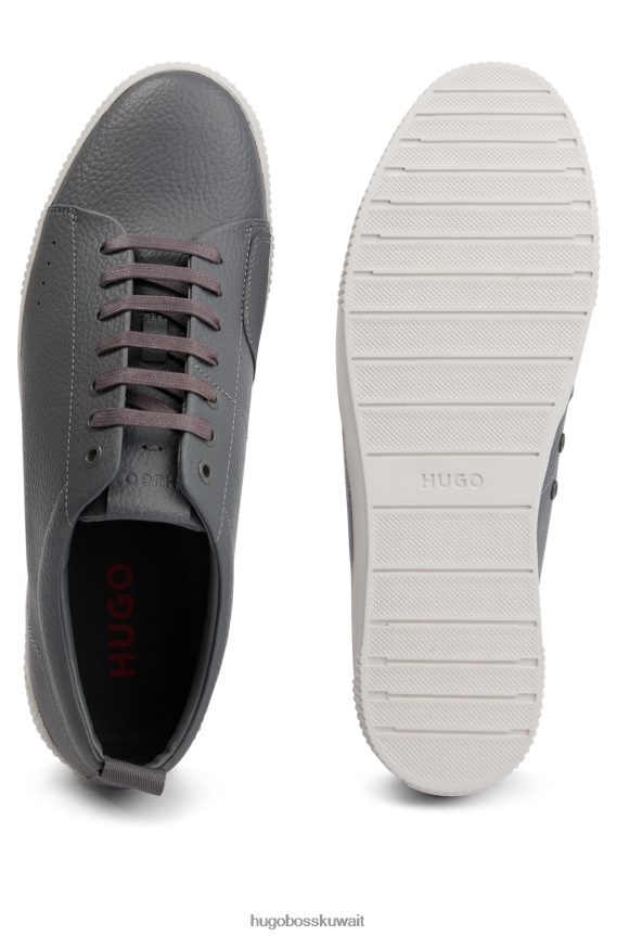 4TFNJN4788 رمادي Hugo Boss حذاء رياضي منخفض من الجلد المحبب مع شريط شعار هوغو باللون الرمادي