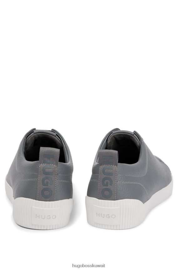 4TFNJN4788 رمادي Hugo Boss حذاء رياضي منخفض من الجلد المحبب مع شريط شعار هوغو باللون الرمادي