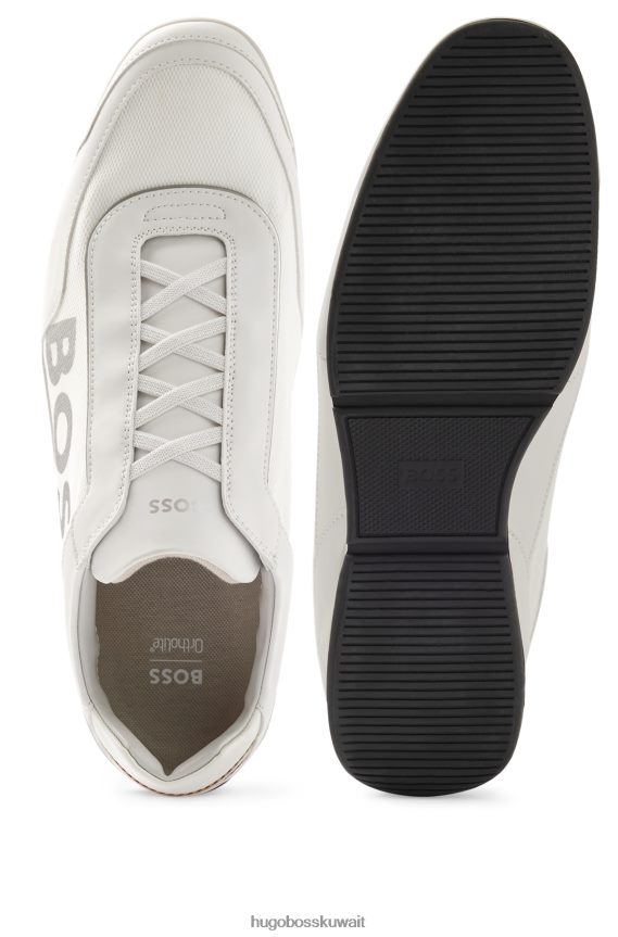 4TFNJN4790 أبيض Hugo Boss حذاء رياضي هوغو أبيض اللون من خامات مختلطة وشعار كبير