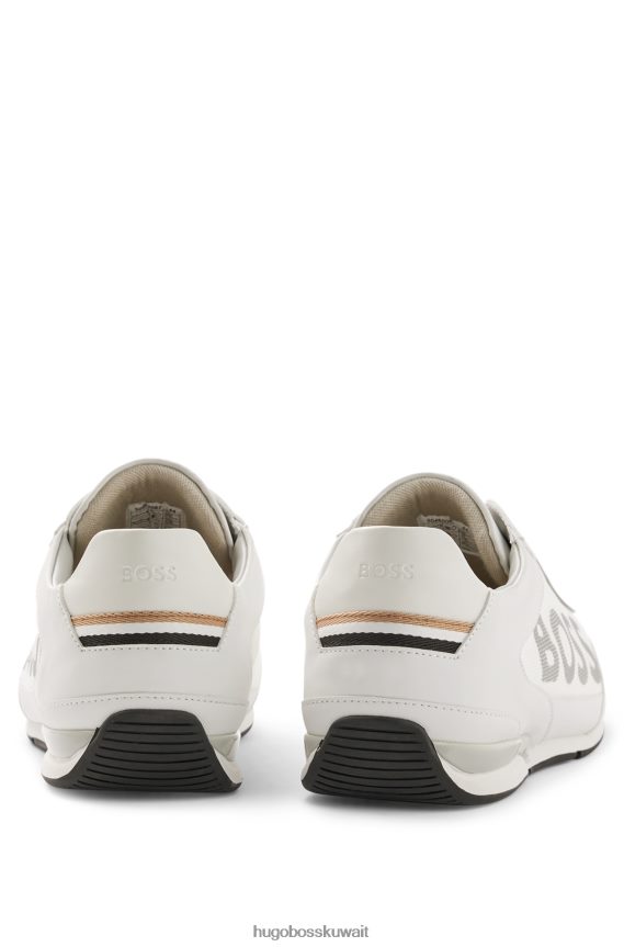 4TFNJN4790 أبيض Hugo Boss حذاء رياضي هوغو أبيض اللون من خامات مختلطة وشعار كبير