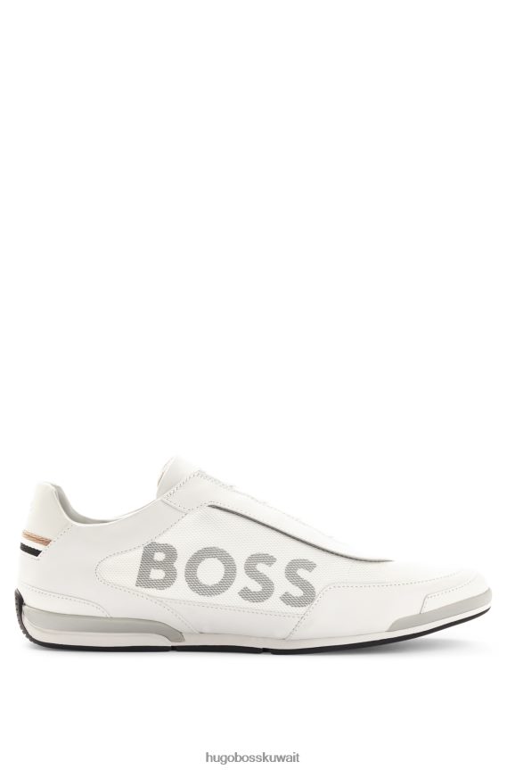 4TFNJN4790 أبيض Hugo Boss حذاء رياضي هوغو أبيض اللون من خامات مختلطة وشعار كبير