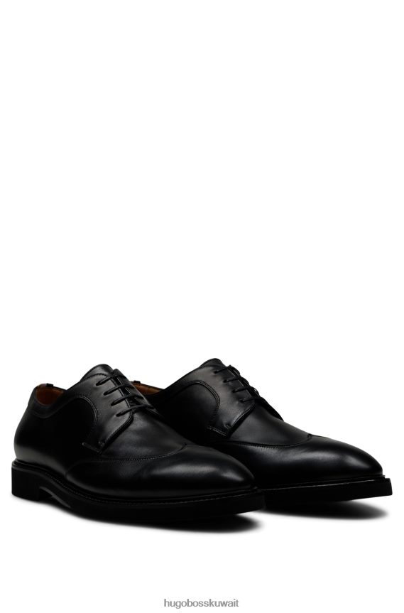 4TFNJN4793 أسود Hugo Boss حذاء ديربي ذو طرف الجناح الأسود مصنوع من الجلد المصقول