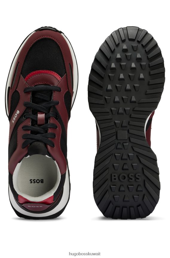 4TFNJN4797 احمر غامق Hugo Boss حذاء رياضي هوغو مصنوع من مواد مختلطة مع جلد صناعي وشبكة باللون الأحمر الداكن
