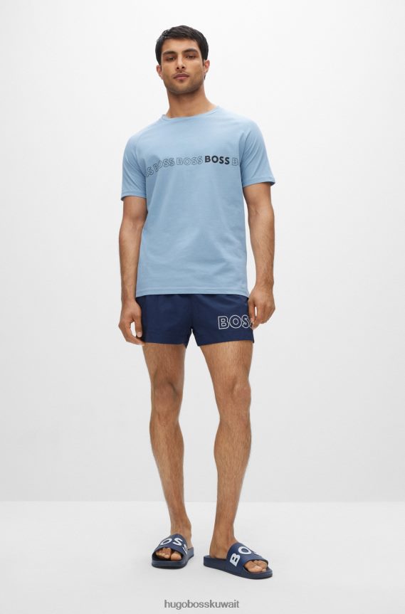 4TFNJN4800 أزرق غامق Hugo Boss شرائح إيطالية الصنع باللون الأزرق الداكن مع حزام هوغو يحمل شعارًا متباينًا