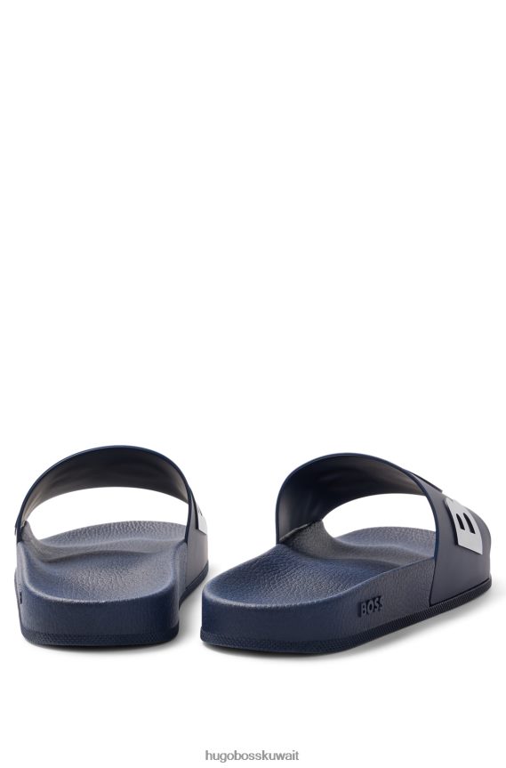 4TFNJN4800 أزرق غامق Hugo Boss شرائح إيطالية الصنع باللون الأزرق الداكن مع حزام هوغو يحمل شعارًا متباينًا