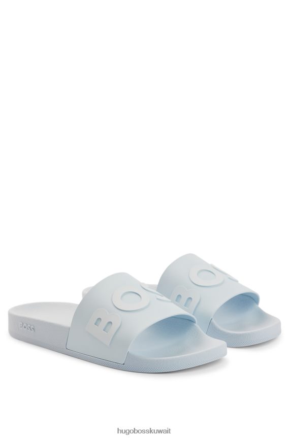 4TFNJN4801 أزرق فاتح Hugo Boss شرائح إيطالية الصنع مع حزام بشعار هوغو باللون الأزرق الفاتح