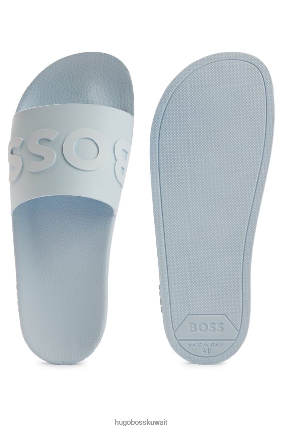 4TFNJN4801 أزرق فاتح Hugo Boss شرائح إيطالية الصنع مع حزام بشعار هوغو باللون الأزرق الفاتح