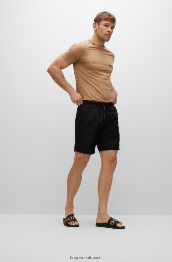 4TFNJN4805 أسود Hugo Boss شرائح إيطالية الصنع مع حزام أسود يحمل شعار هوغو