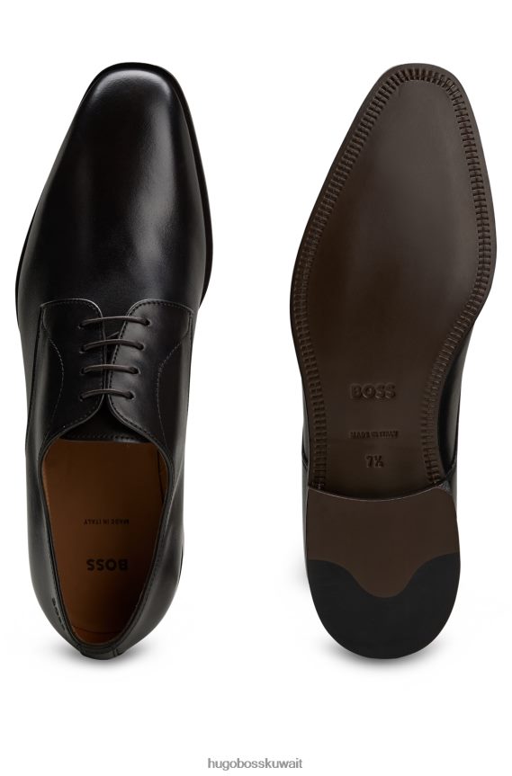 4TFNJN4808 بني غامق Hugo Boss حذاء ديربي هوغو بني داكن إيطالي الصنع من الجلد مع تفاصيل مخيطة