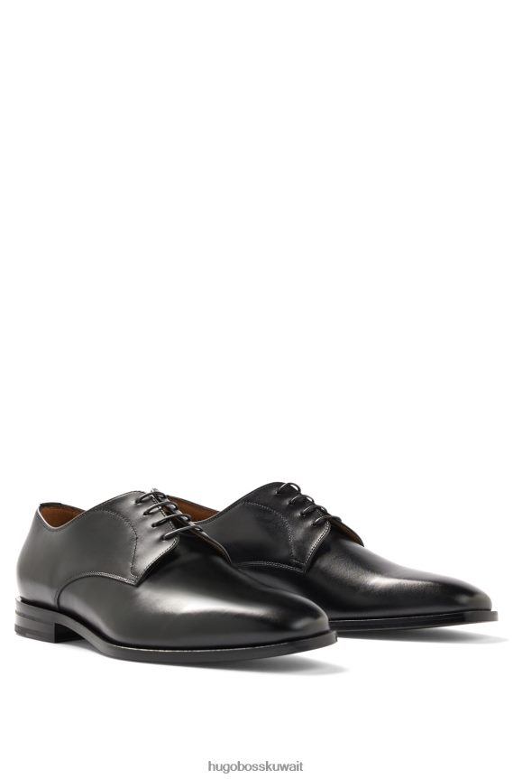 4TFNJN4809 أسود Hugo Boss حذاء ديربي هوغو أسود إيطالي الصنع من الجلد مع تفاصيل مخيطة