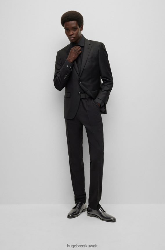 4TFNJN4809 أسود Hugo Boss حذاء ديربي هوغو أسود إيطالي الصنع من الجلد مع تفاصيل مخيطة