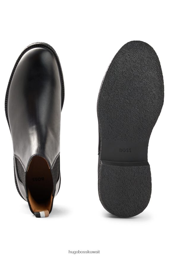 4TFNJN4810 أسود Hugo Boss حذاء تشيلسي من الجلد من هوغو مع تفاصيل مميزة باللون الأسود