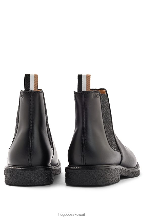 4TFNJN4810 أسود Hugo Boss حذاء تشيلسي من الجلد من هوغو مع تفاصيل مميزة باللون الأسود