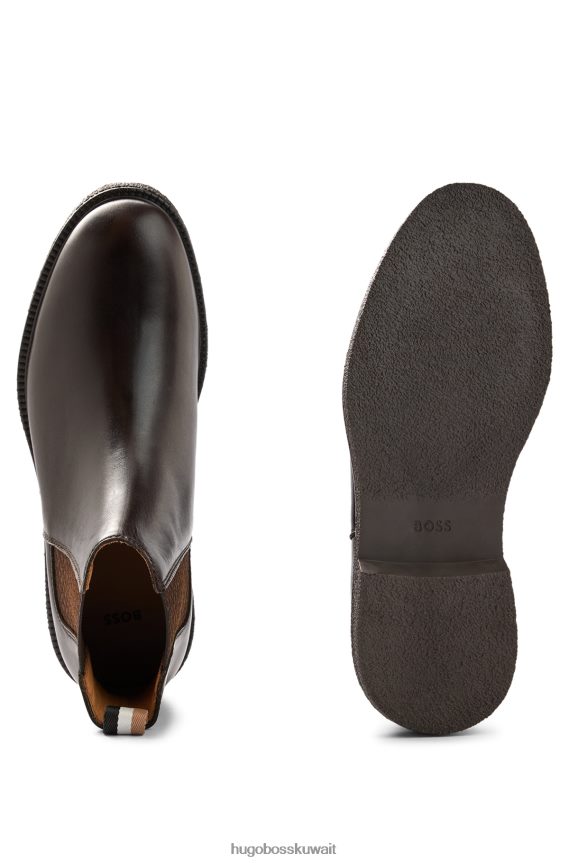 4TFNJN4811 بني غامق Hugo Boss حذاء تشيلسي من الجلد مع تفاصيل مميزة من هوغو باللون البني الداكن