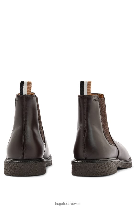 4TFNJN4811 بني غامق Hugo Boss حذاء تشيلسي من الجلد مع تفاصيل مميزة من هوغو باللون البني الداكن