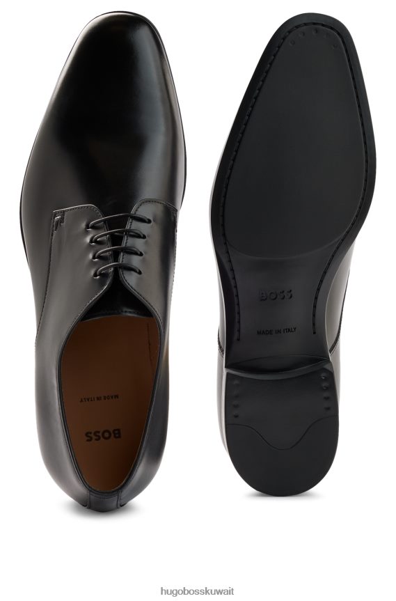4TFNJN4814 أسود Hugo Boss حذاء ديربي هوغو أسود إيطالي الصنع من الجلد المدبوغ نباتيًا