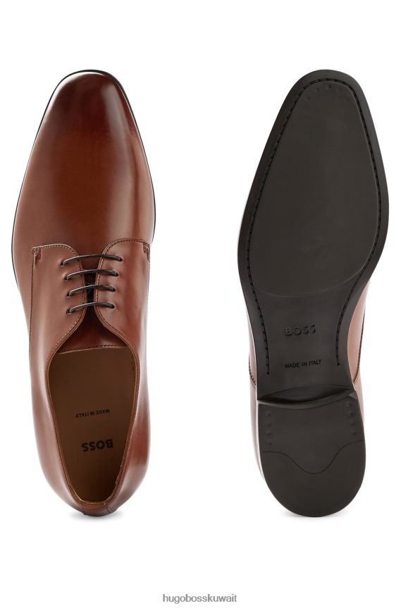 4TFNJN4815 بني Hugo Boss حذاء ديربي هوغو بني إيطالي الصنع من الجلد المدبوغ نباتيًا
