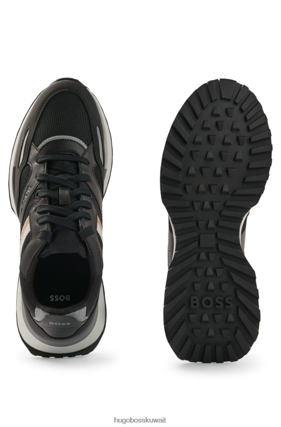 4TFNJN4816 أسود Hugo Boss حذاء رياضي هوغو بمواد مختلطة مع شريط أسود مميز