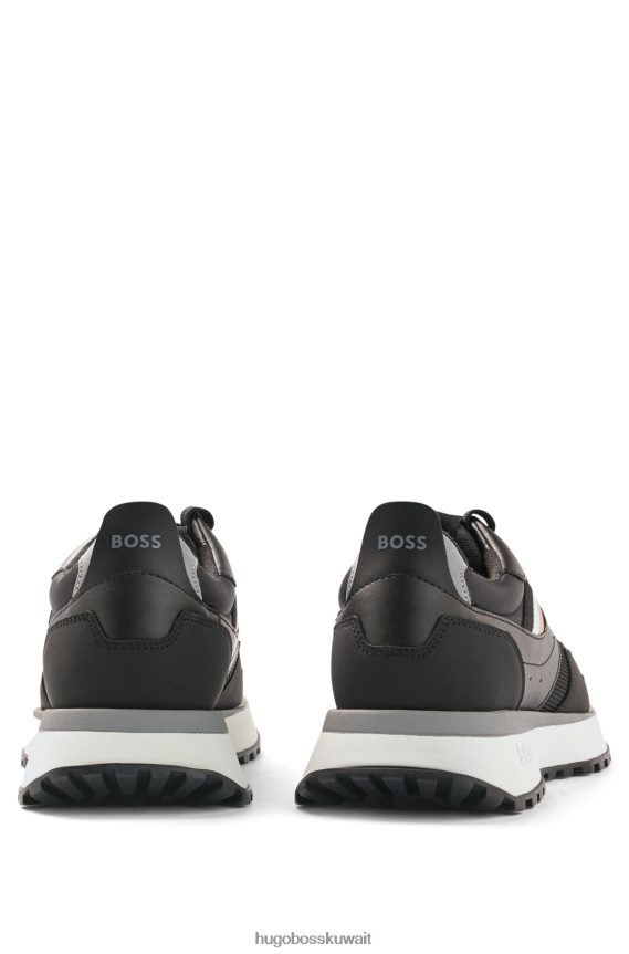 4TFNJN4816 أسود Hugo Boss حذاء رياضي هوغو بمواد مختلطة مع شريط أسود مميز