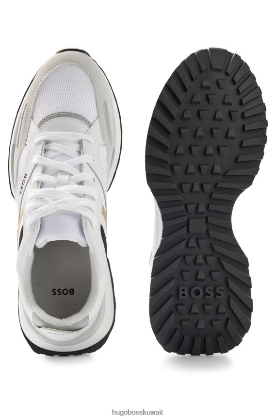 4TFNJN4817 أبيض Hugo Boss حذاء رياضي من مواد مختلطة مع شريط هوغو أبيض مميز