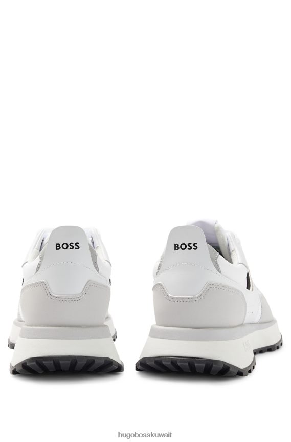 4TFNJN4817 أبيض Hugo Boss حذاء رياضي من مواد مختلطة مع شريط هوغو أبيض مميز