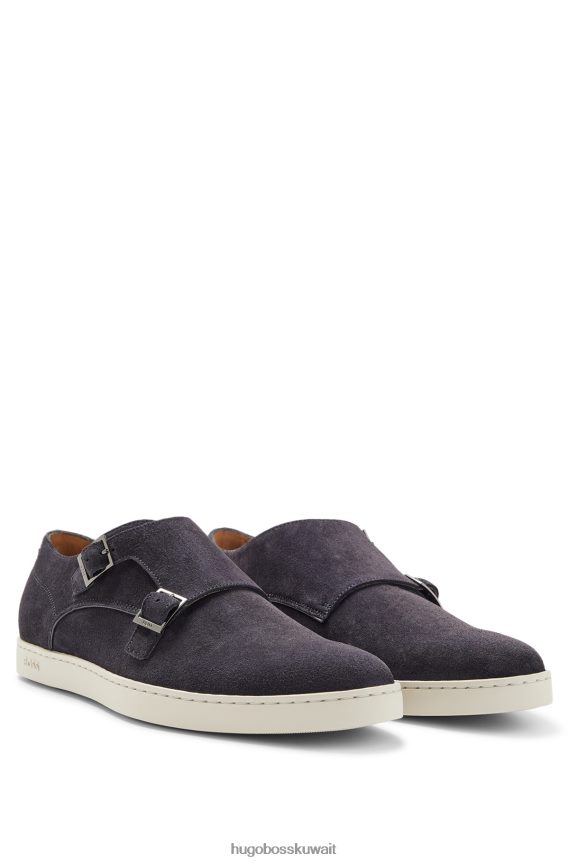 4TFNJN4818 أزرق غامق Hugo Boss حذاء مزدوج الراهب باللون الأزرق الداكن مصنوع من الجلد السويدي مع نعل خارجي مطاطي من هوغو