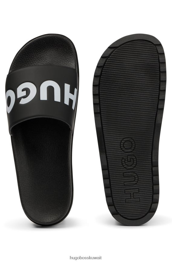 4TFNJN4820 أسود Hugo Boss شبشب هوغو أسود إيطالي الصنع مع حزام الشعار