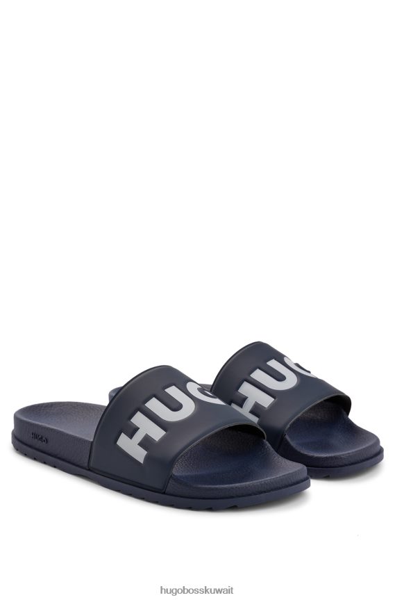 4TFNJN4822 أزرق غامق Hugo Boss شبشب هوغو إيطالي الصنع مع حزام الشعار باللون الأزرق الداكن