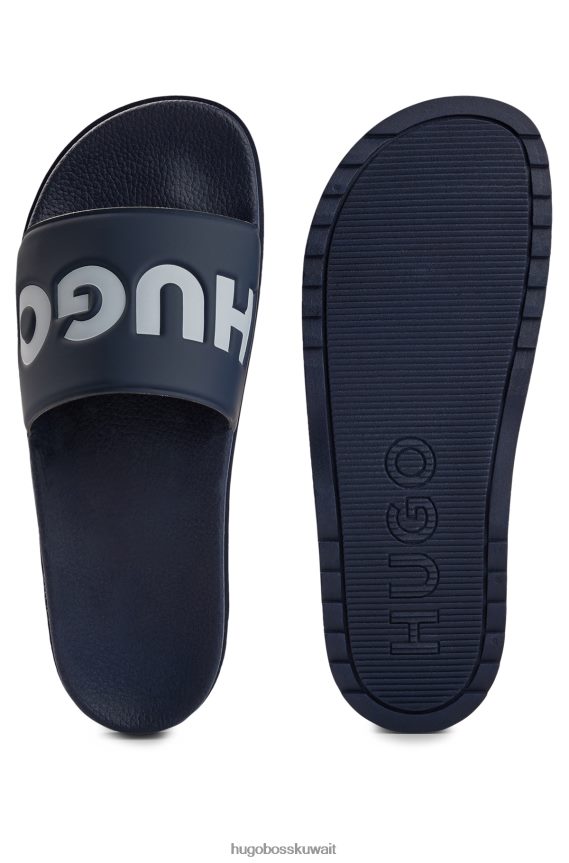 4TFNJN4822 أزرق غامق Hugo Boss شبشب هوغو إيطالي الصنع مع حزام الشعار باللون الأزرق الداكن