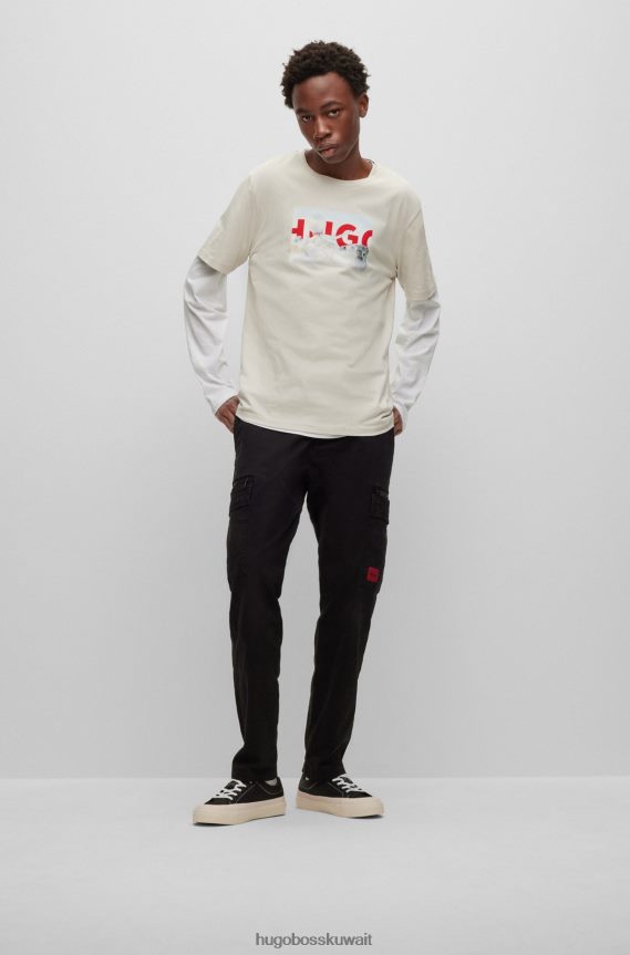 4TFNJN4825 أسود Hugo Boss حذاء رياضي ذو مصد مطاطي منخفض مع شعار باللون الأحمر هوغو باللون الأسود