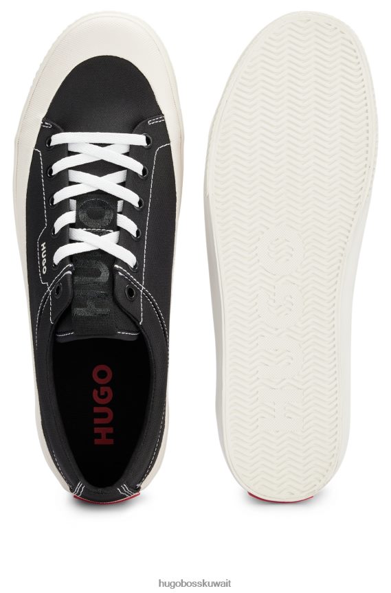 4TFNJN4825 أسود Hugo Boss حذاء رياضي ذو مصد مطاطي منخفض مع شعار باللون الأحمر هوغو باللون الأسود