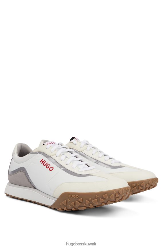 4TFNJN4830 أبيض Hugo Boss حذاء رياضي أبيض منخفض مع أطراف أجنحة من الألياف الدقيقة هوغو
