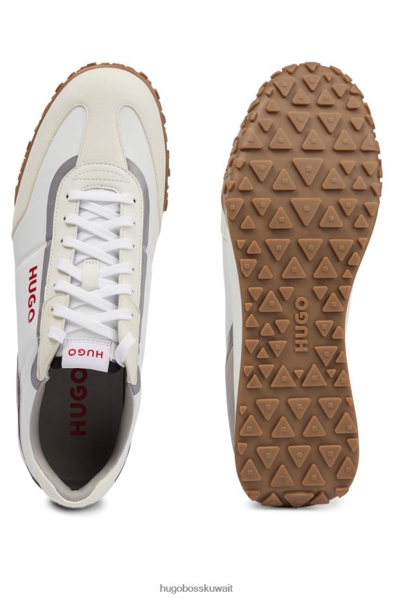 4TFNJN4830 أبيض Hugo Boss حذاء رياضي أبيض منخفض مع أطراف أجنحة من الألياف الدقيقة هوغو