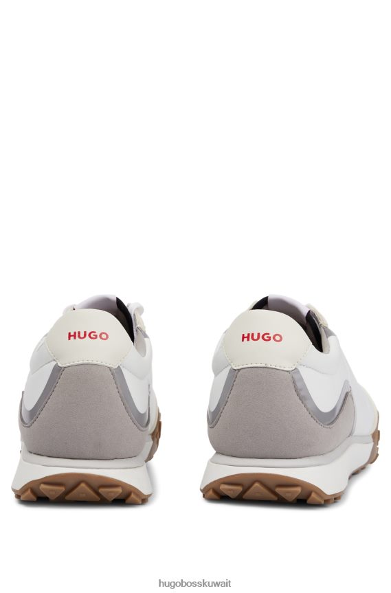 4TFNJN4830 أبيض Hugo Boss حذاء رياضي أبيض منخفض مع أطراف أجنحة من الألياف الدقيقة هوغو