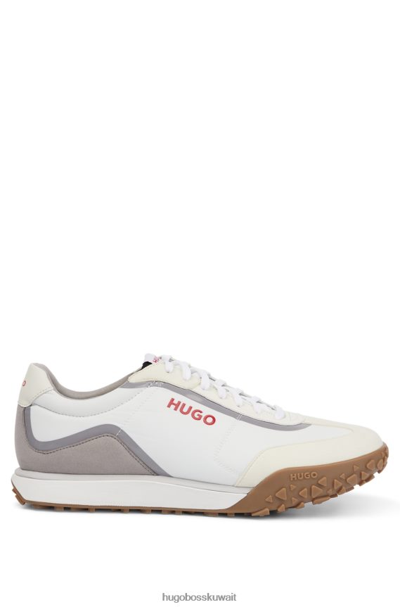 4TFNJN4830 أبيض Hugo Boss حذاء رياضي أبيض منخفض مع أطراف أجنحة من الألياف الدقيقة هوغو