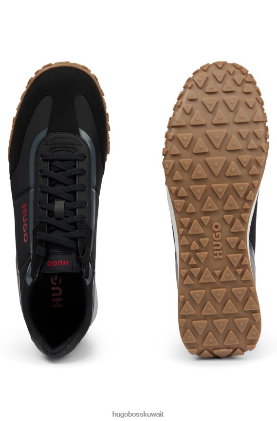 4TFNJN4831 أسود Hugo Boss حذاء رياضي منخفض القمة مع أطراف أجنحة من الألياف الدقيقة باللون الأسود
