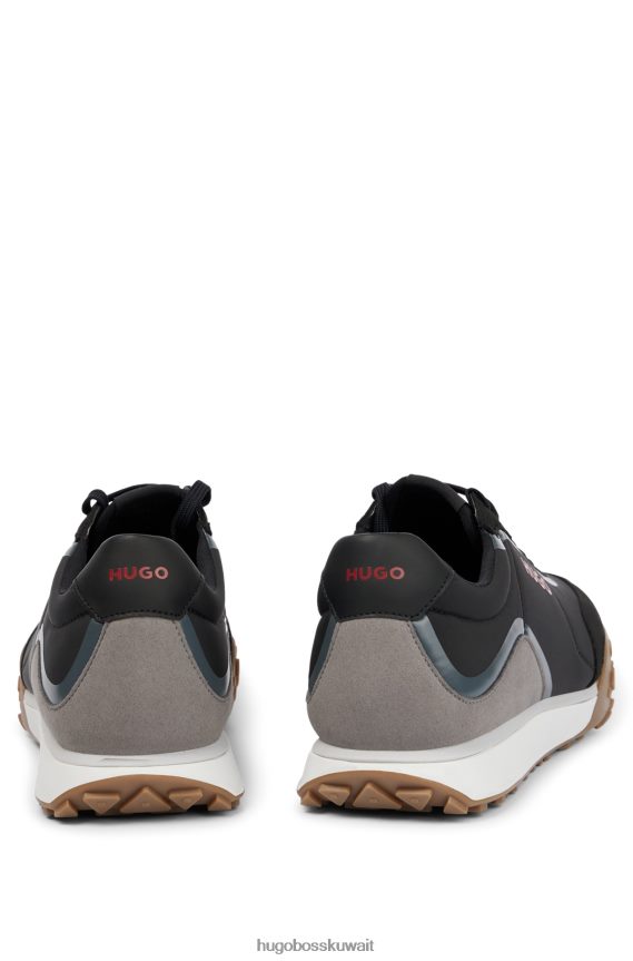 4TFNJN4831 أسود Hugo Boss حذاء رياضي منخفض القمة مع أطراف أجنحة من الألياف الدقيقة باللون الأسود