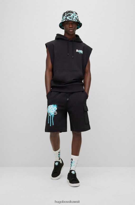 4TFNJN4833 أسود Hugo Boss حذاء هوغو أسود منخفض الرقبة مع جزء علوي من القطن وتفاصيل الشعار