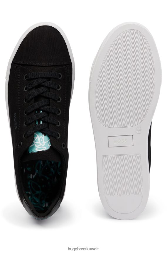 4TFNJN4833 أسود Hugo Boss حذاء هوغو أسود منخفض الرقبة مع جزء علوي من القطن وتفاصيل الشعار