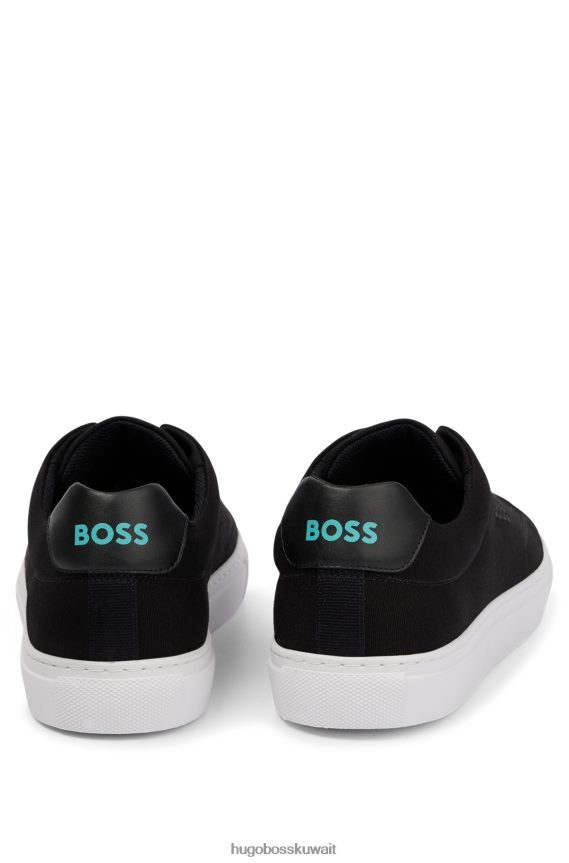 4TFNJN4833 أسود Hugo Boss حذاء هوغو أسود منخفض الرقبة مع جزء علوي من القطن وتفاصيل الشعار