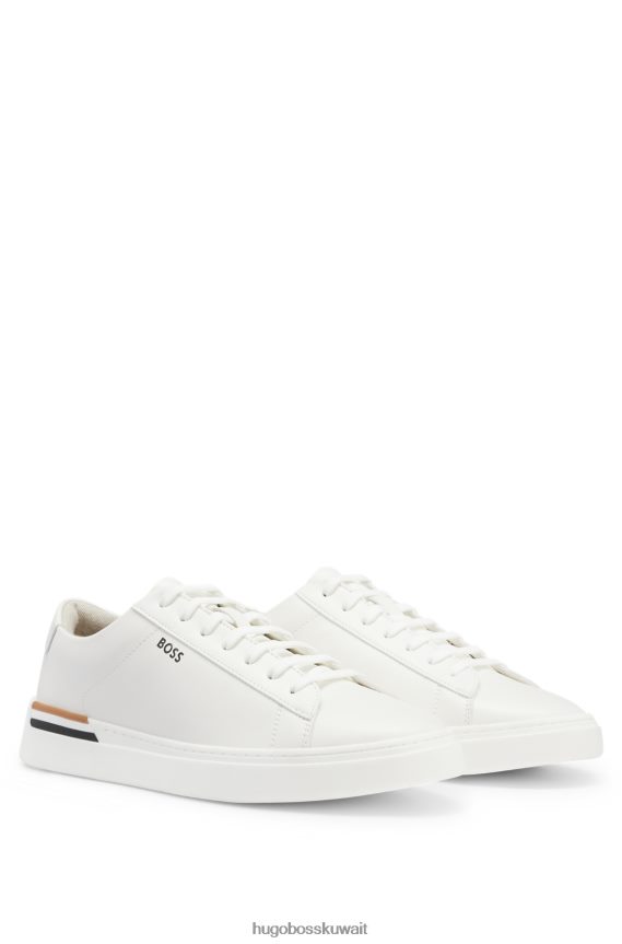 4TFNJN4835 أبيض Hugo Boss حذاء رياضي على شكل كوب مع كعب مخطط باللون الأبيض