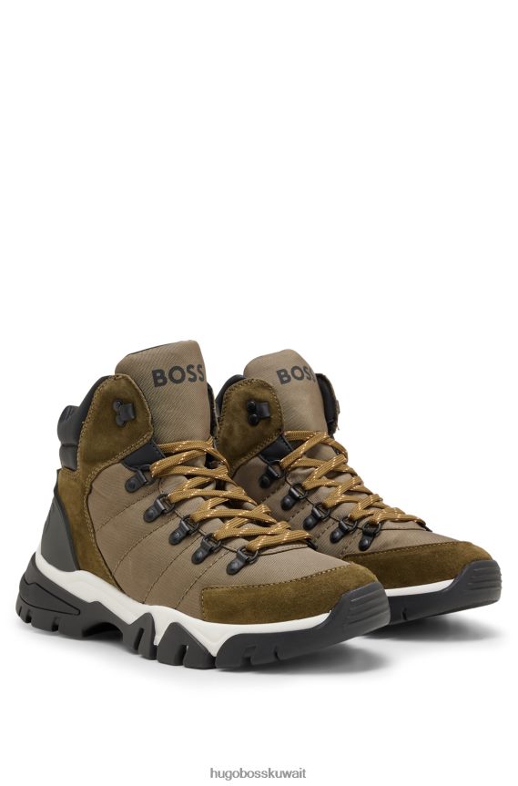 4TFNJN4841 أخضر غامق Hugo Boss حذاء نصف هجين مع جلد نابا وجلد سويدي هوغو باللون الأخضر الداكن