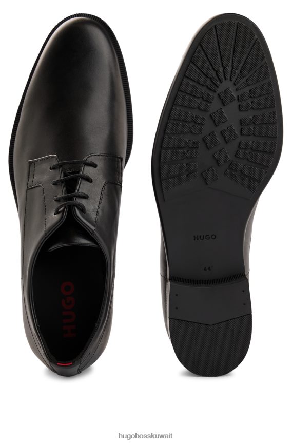 4TFNJN4842 أسود Hugo Boss حذاء هوغو ديربي من الجلد المصقول مع شعار Emed