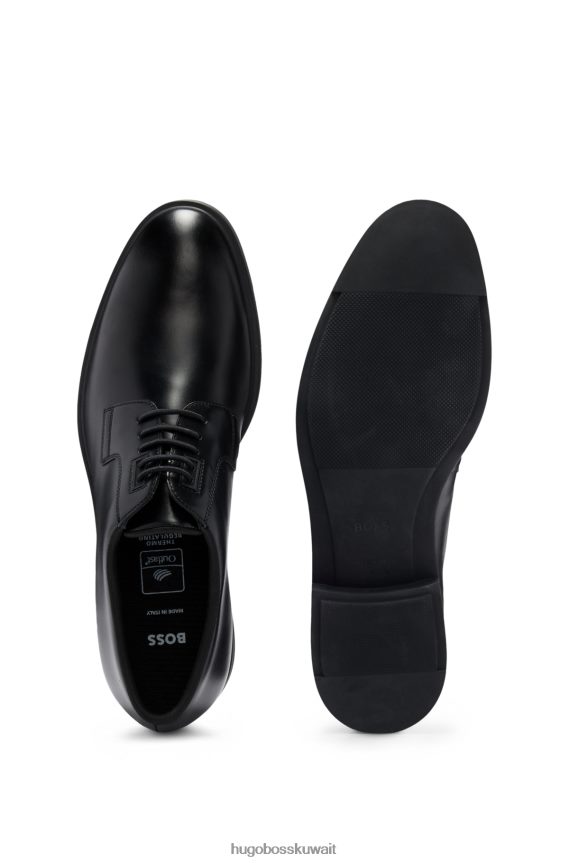 4TFNJN4849 أسود Hugo Boss حذاء ديربي من الجلد المدبوغ نباتيًا وأربطة مطاطية باللون الأسود