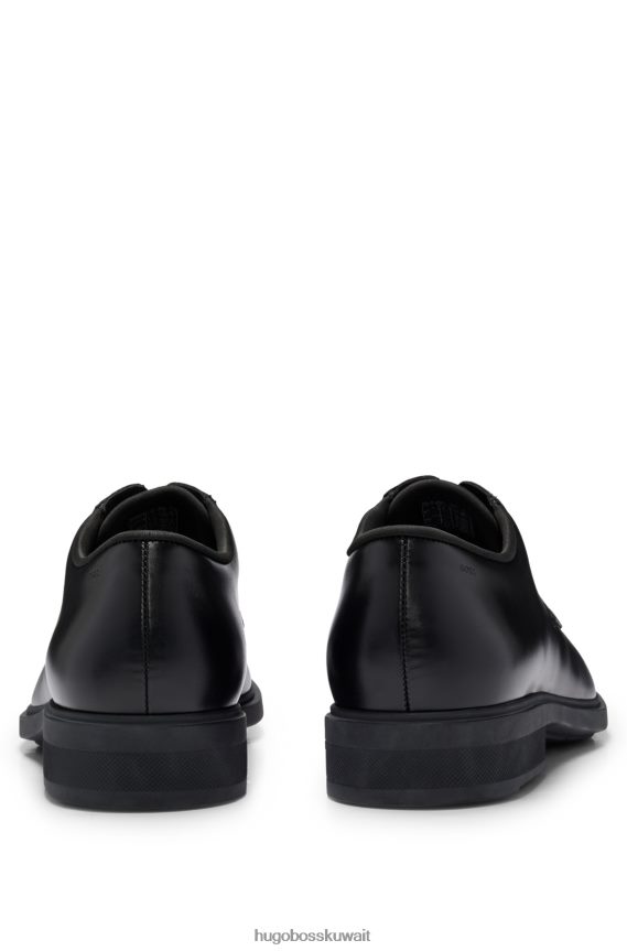 4TFNJN4849 أسود Hugo Boss حذاء ديربي من الجلد المدبوغ نباتيًا وأربطة مطاطية باللون الأسود
