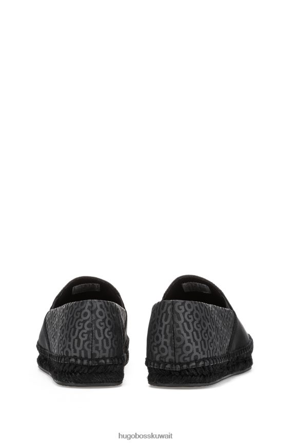 4TFNJN4853 أسود Hugo Boss حذاء هوغو باللون الأسود بنعل الجوت مع تفاصيل طباعة الشعار